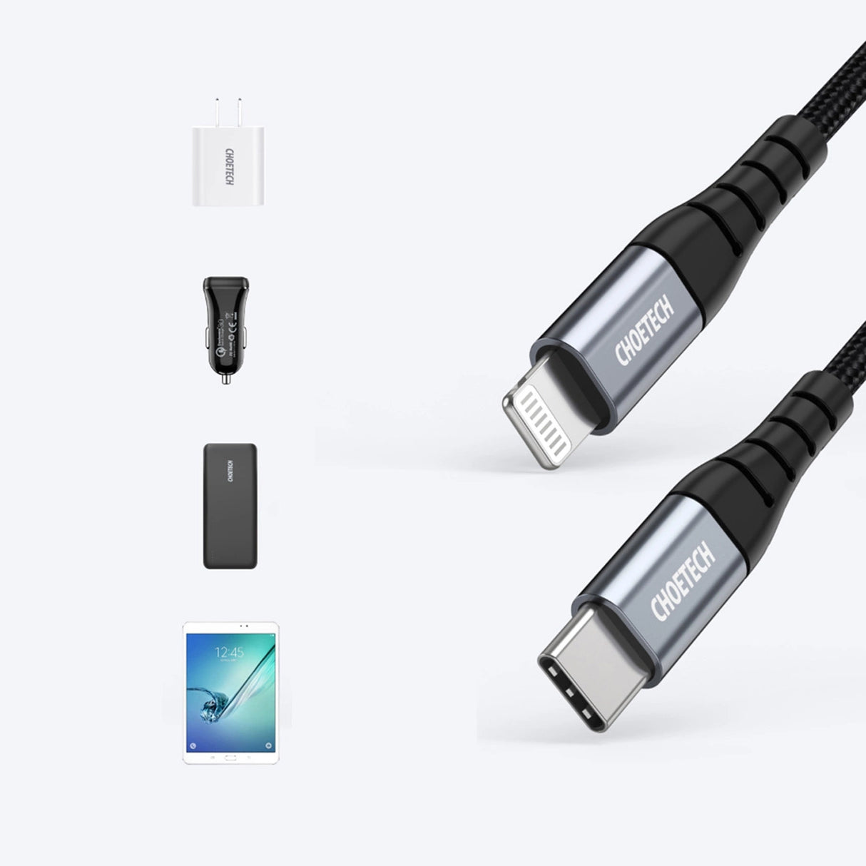 Choetech IP0041 USB-C / Lightning MFi 480Mb/s 3A 2 m kabel - sort