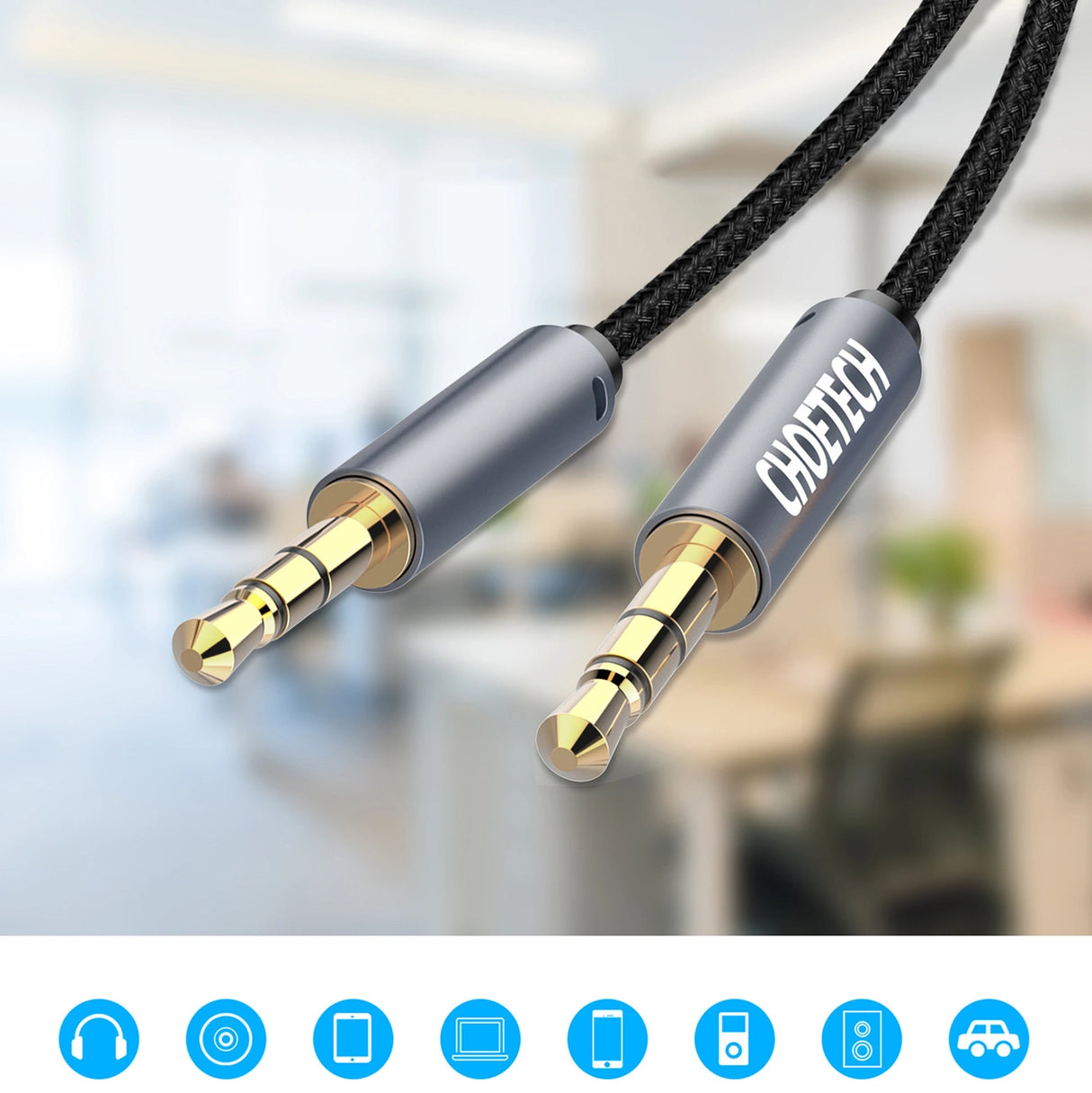 Choetech AUX002 kabel mini jack 3,5 mm (mand) / mini jack 3,5 mm (mand) 1,2 m - sort