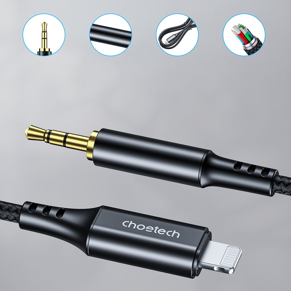 Choetech AUX007 Lighting / mini jack 3,5 mm kabel 1 m - sort