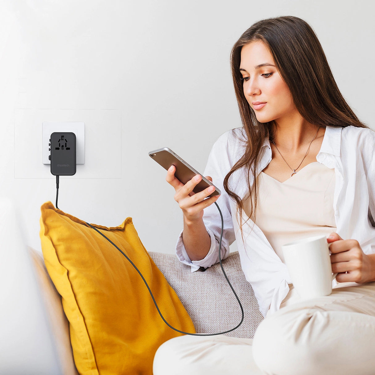 Choetech PD5021 45W EU/US/AUS/UK Travel Adapter med indbygget USB-C-kabel - sort