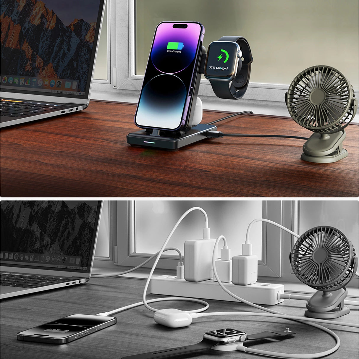 Joyroom JR-WQS02 iPhone AirPods Apple Watch 4in1 opladningsstation foldbar - sort