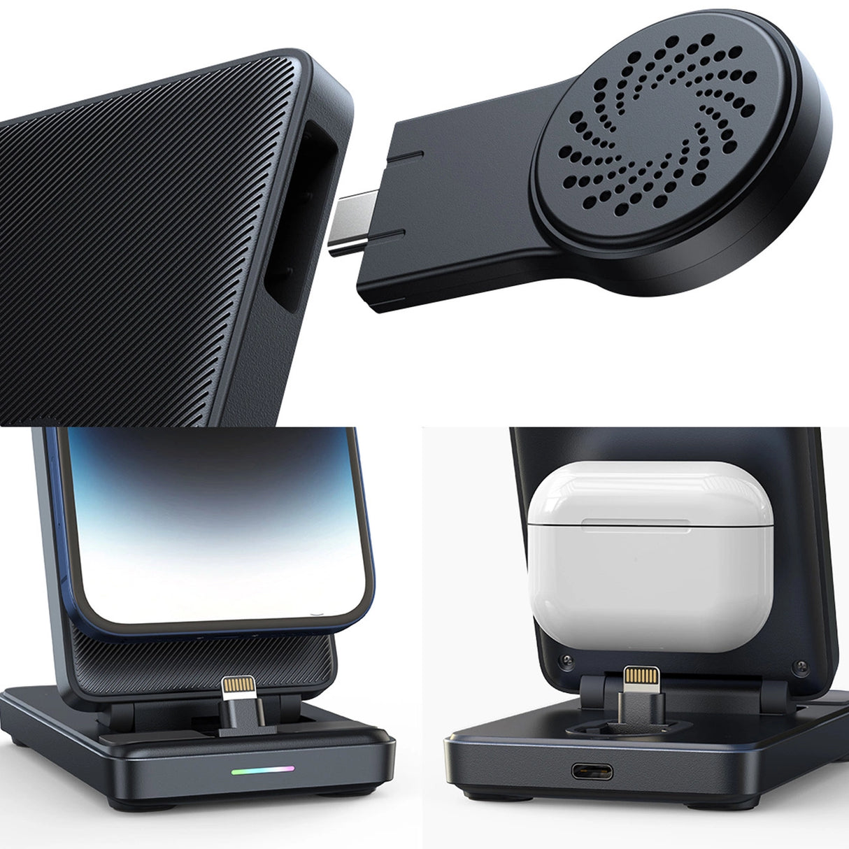 Joyroom JR-WQS02 iPhone AirPods Apple Watch 4in1 opladningsstation foldbar - sort