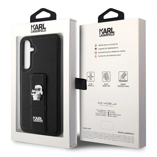 Karl Lagerfeld Gripstand Saffiano Karl&Choupette Pins case for Samsung Galaxy S23 FE - black