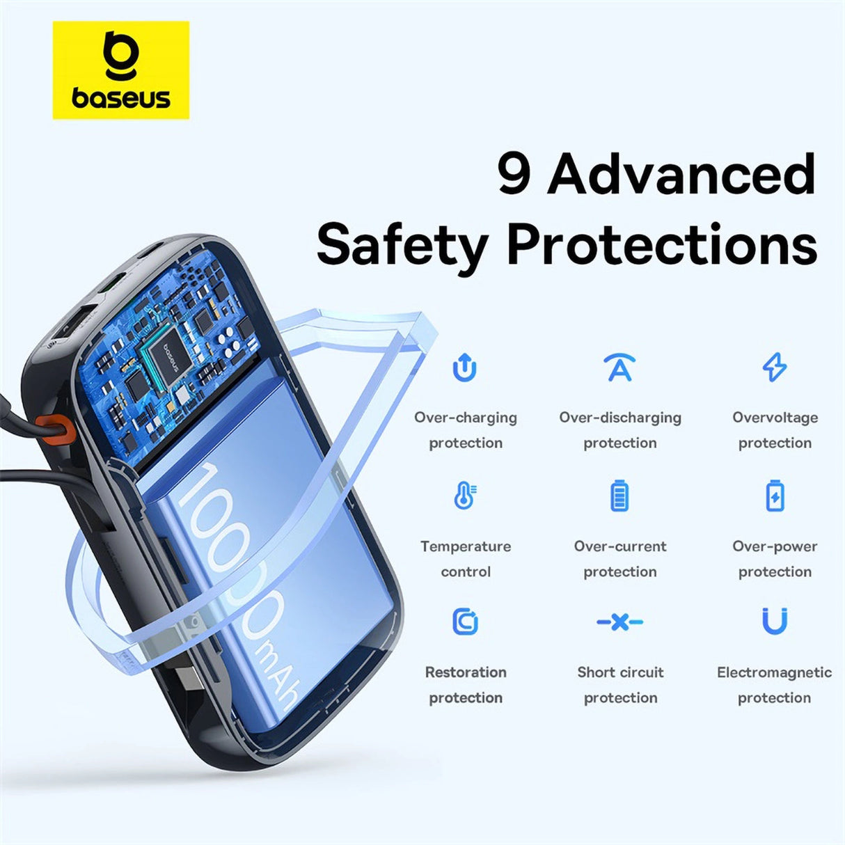 Baseus Qpow Pro+ 10000mAh 22.5W powerbank med indbygget USB-C kabel og display - sort