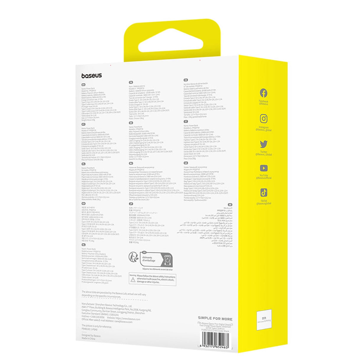 Baseus Qpow Pro+ 10000mAh 22.5W powerbank med indbygget USB-C kabel og display - sort