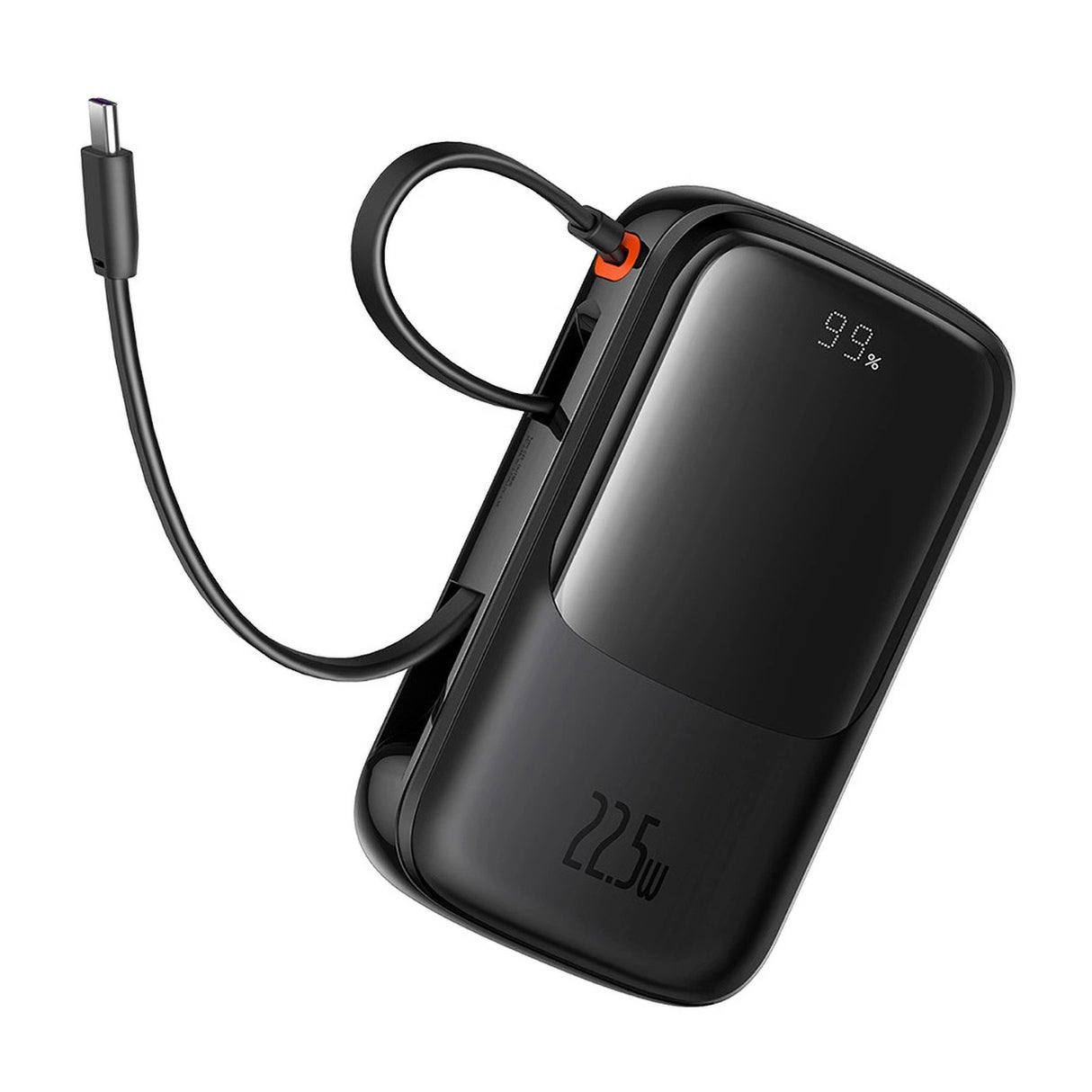 Baseus Qpow Pro+ 10000mAh 22.5W powerbank med indbygget USB-C kabel og display - sort
