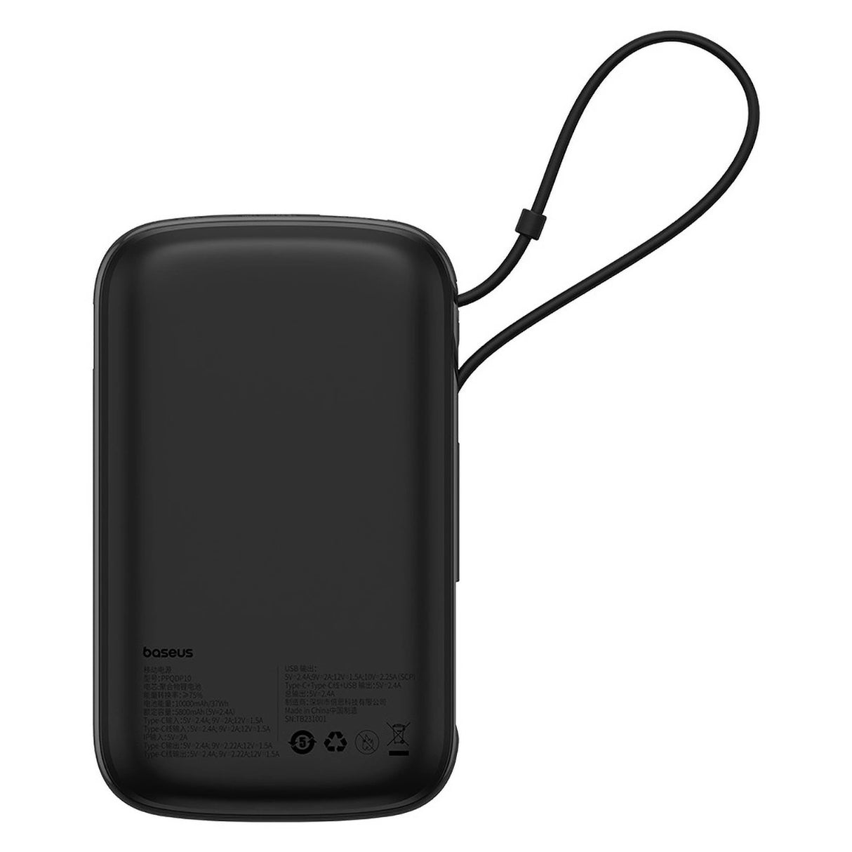 Baseus Qpow Pro+ 10000mAh 22.5W powerbank med indbygget USB-C kabel og display - sort