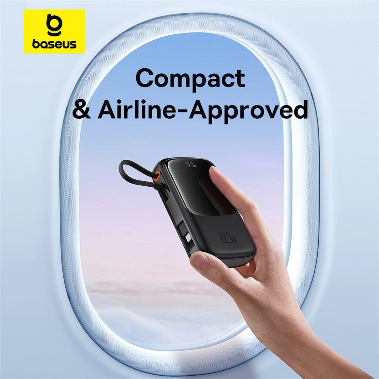 Baseus Qpow Pro+ 10000mAh 22.5W powerbank med indbygget USB-C kabel og display - sort