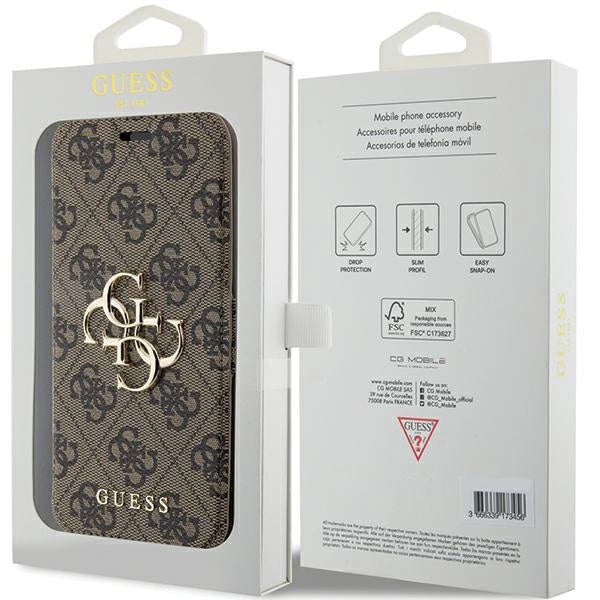 Guess 4G Metal Logo-hylster til iPhone 15 Pro - brun