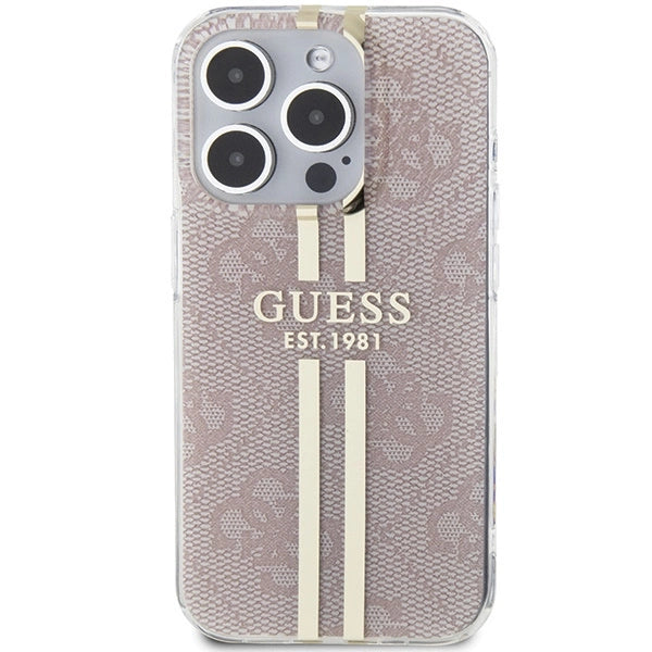 Guess IML 4G Gold Stripe-fodral til iPhone 14 Pro Max - pink