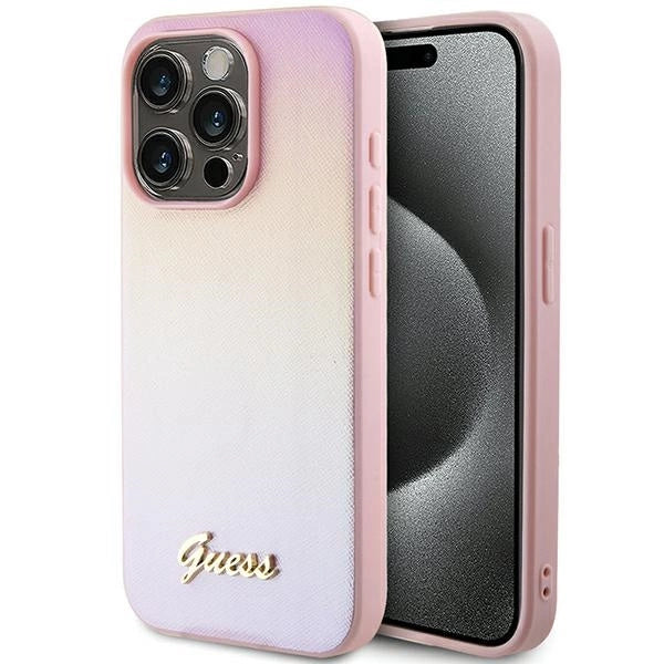 Guess Saffiano Iridescent Script Case til iPhone 14 Pro Max - pink