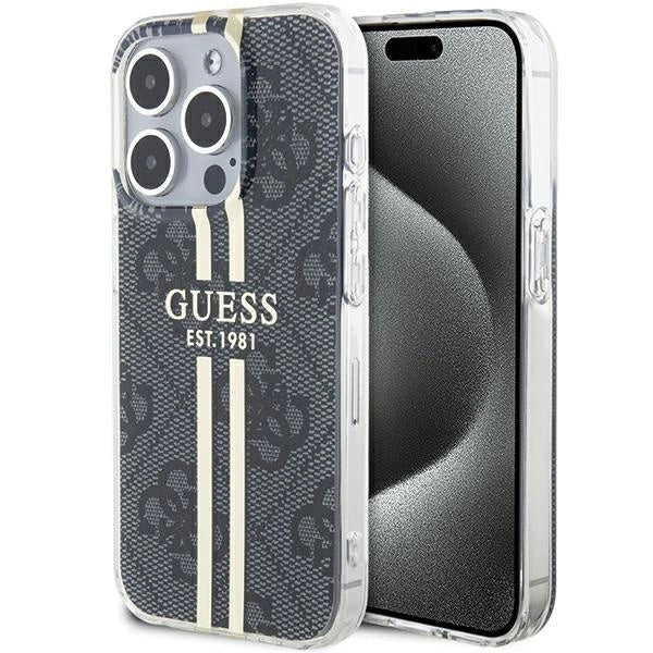 Guess IML 4G Gold Stripe-fodral til iPhone 15 Pro - sort