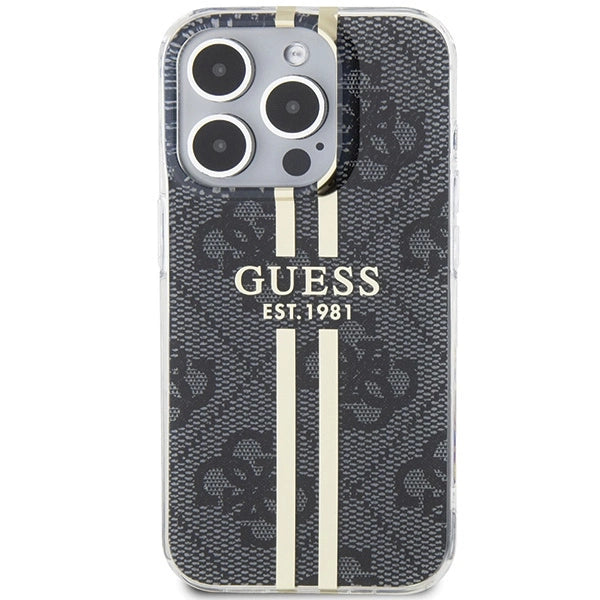 Guess IML 4G Gold Stripe-fodral til iPhone 15 Pro - sort