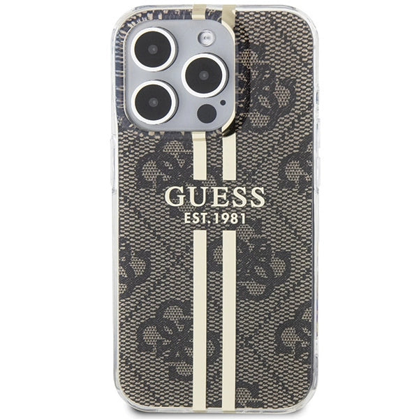 Guess IML 4G Gold Stripe-kasse til iPhone 15 Pro - brun