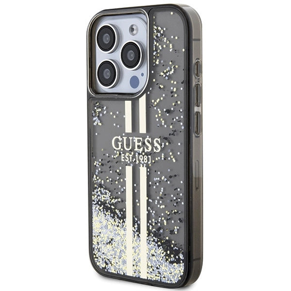 Guess Liquid Glitter Gold Stripes case til iPhone 15 Pro - sort