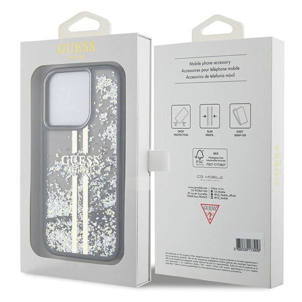 Guess Liquid Glitter Gold Stripes case til iPhone 15 Pro - sort