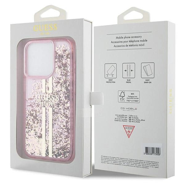 Guess Liquid Glitter Gold Stripes case til iPhone 15 Pro - pink