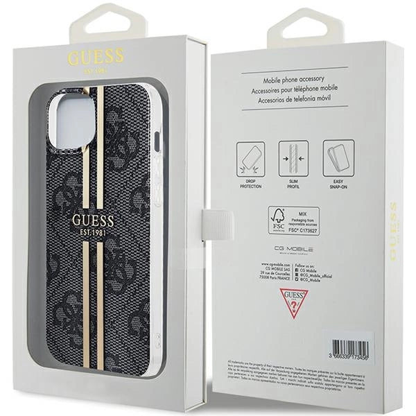 Guess IML 4G Gold Stripe-kasse til iPhone 15 Plus / 14 Plus - sort