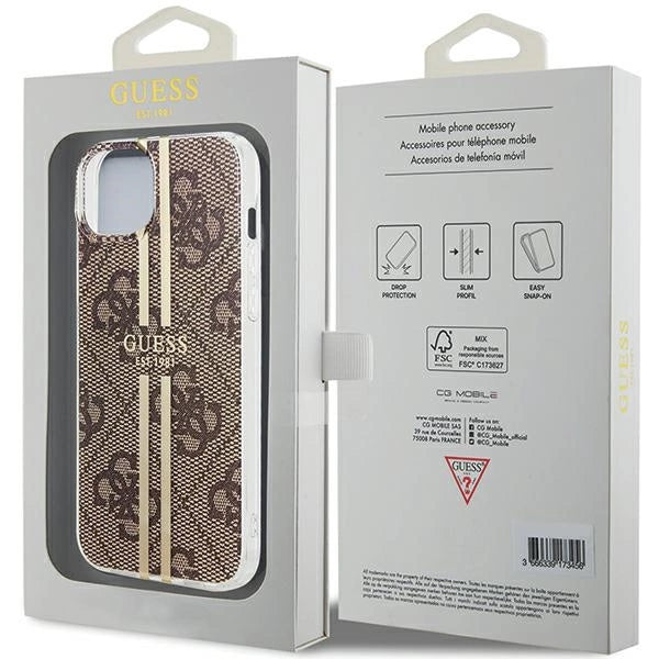 Guess IML 4G Gold Stripe-kasse til iPhone 15 Plus / 14 Plus - brun