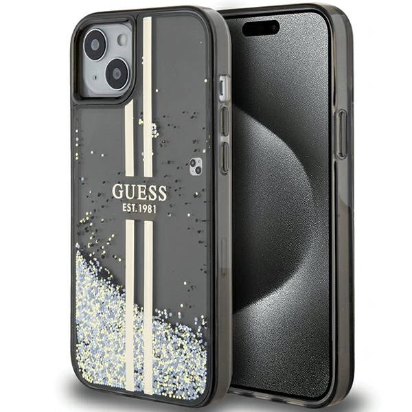 Guess Liquid Glitter Gold Stripes case til iPhone 15 Plus / 14 Plus - sort
