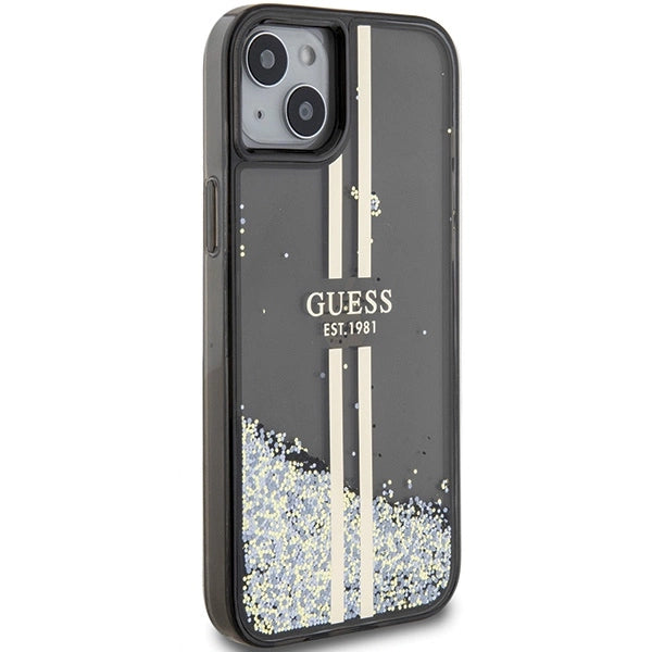 Guess Liquid Glitter Gold Stripes case til iPhone 15 Plus / 14 Plus - sort
