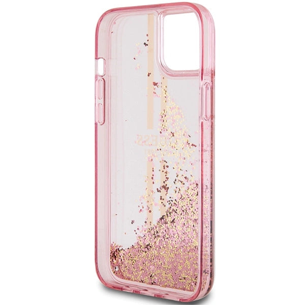 Guess Liquid Glitter Gold Stripes case til iPhone 15 Plus / 14 Plus - pink
