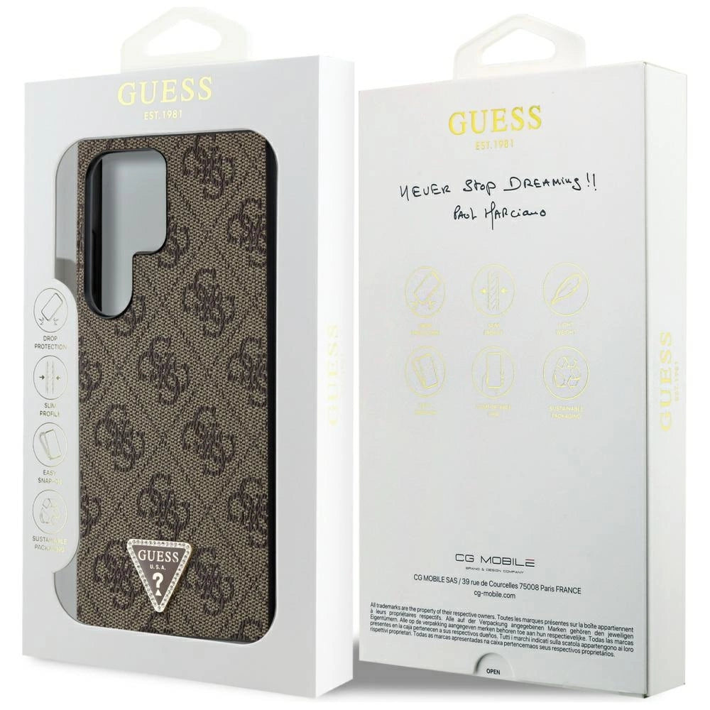Guess Grip Stand 4G Triangle Strass Case til Samsung Galaxy S24 Ultra - Brunt