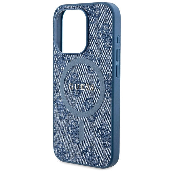 Guess 4G Collection lædermetall Logo MagSafe Case til iPhone 14 Pro - Blå