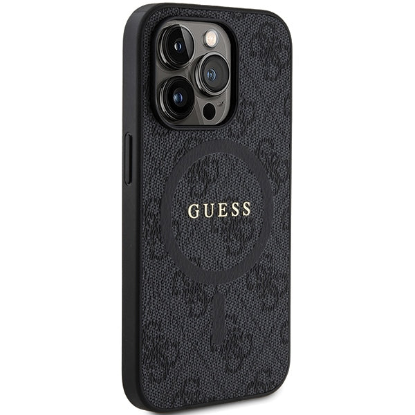 Guess 4G Collection Leather Metal Logo MagSafe Case for iPhone 15 Pro - Black