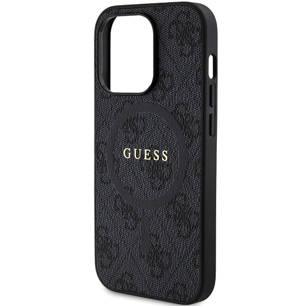 Guess 4G Collection Leather Metal Logo MagSafe Case for iPhone 15 Pro - Black