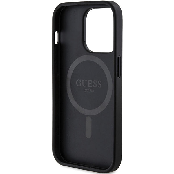 Guess 4G Collection Leather Metal Logo MagSafe Case for iPhone 15 Pro - Black
