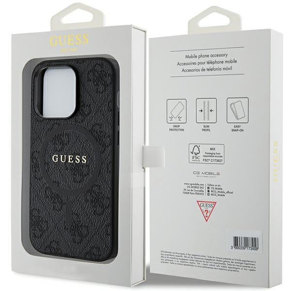 Guess 4G Collection Leather Metal Logo MagSafe Case for iPhone 15 Pro - Black