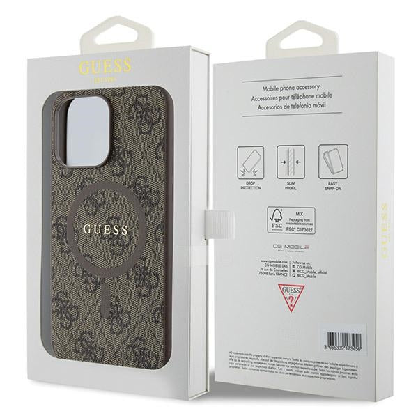 Guess GUHMP15LG4GFRW iPhone 15 Pro 6.1" brun/brun hardcase 4G Collection læder metal logo MagSafe