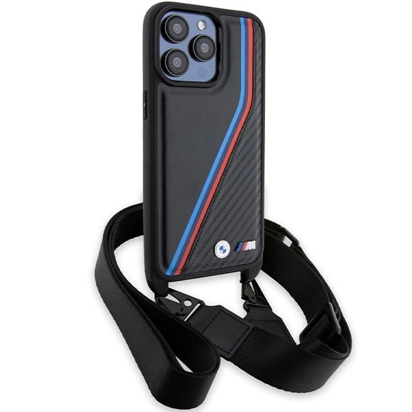 BMW M Edition Carbon Tricolor Lines & Strap case til iPhone 15 Pro - sort