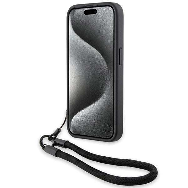 BMW Signature læder Wordmark Cord Case til iPhone 15 Pro - sort