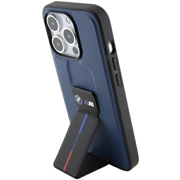BMW M Grip Stand Bicolor-hylster til iPhone 15 Pro - marineblå