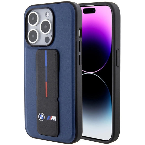 BMW M Grip Stand Bicolor-hylster til iPhone 15 Pro - marineblå