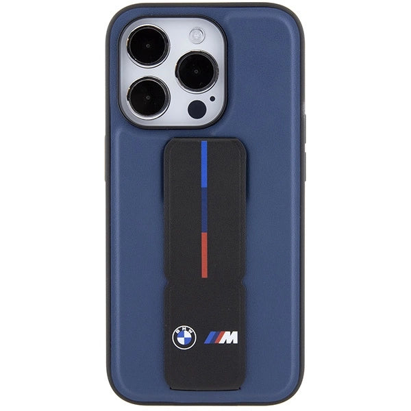BMW M Grip Stand Bicolor-hylster til iPhone 15 Pro - marineblå