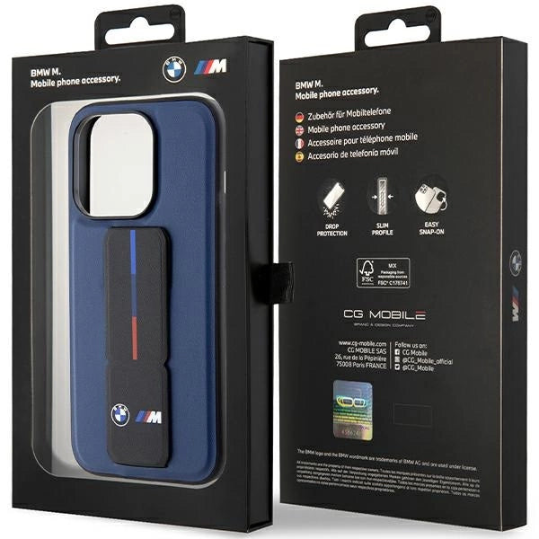 BMW M Grip Stand Bicolor-hylster til iPhone 15 Pro - marineblå