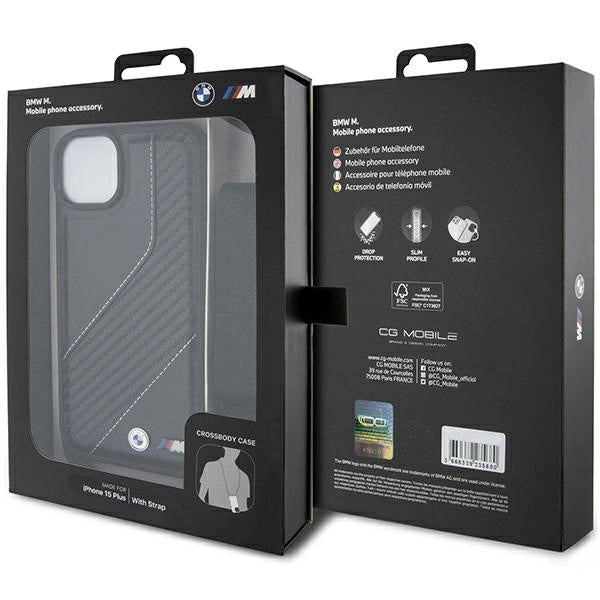 BMW M Edition Carbon Stripe & Strap case til iPhone 15 Plus / 14 Plus - sort