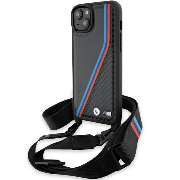 BMW M Edition Carbon Tricolor Lines & Strap case til iPhone 15 Plus / 14 Plus - sort