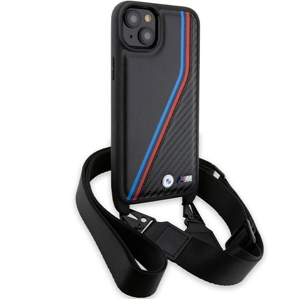 BMW M Edition Carbon Tricolor Lines & Strap case til iPhone 15 Plus / 14 Plus - sort