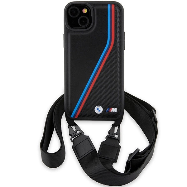 BMW M Edition Carbon Tricolor Lines & Strap Case til iPhone 15 / 14 / 13 - sort