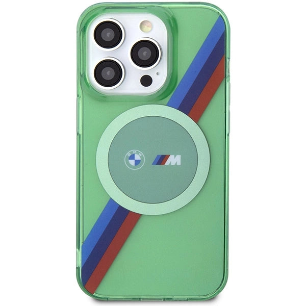 BMW M Tricolor Stripes MagSafe-hylster til iPhone 15 Pro - grønt