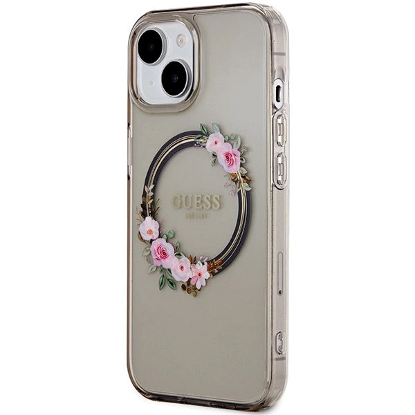 Guess IML Flowers Wreath MagSafe fodtøj til iPhone 15 / 14 / 13 - sort