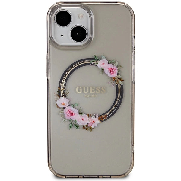 Guess IML Flowers Wreath MagSafe fodtøj til iPhone 15 / 14 / 13 - sort