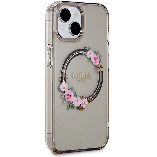 Guess IML Flowers Wreath MagSafe fodtøj til iPhone 15 / 14 / 13 - sort