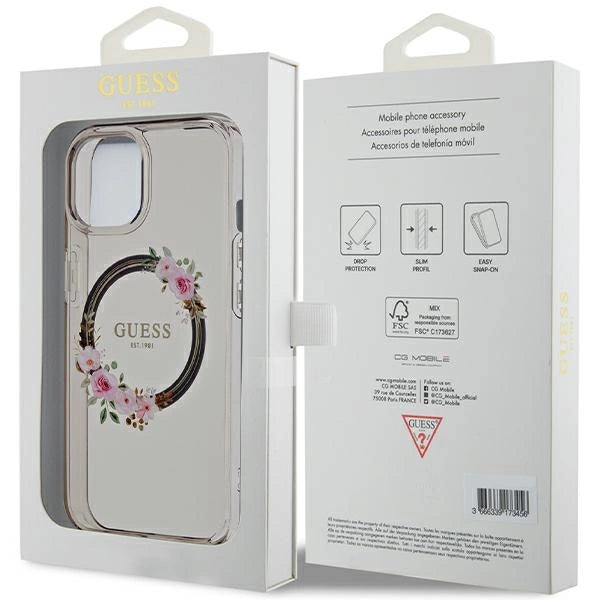 Guess IML Flowers Wreath MagSafe fodtøj til iPhone 15 / 14 / 13 - sort