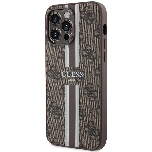 Guess 4G Printed Stripes MagSafe case til iPhone 15 Pro Max - brun