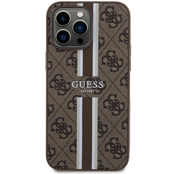 Guess 4G Printed Stripes MagSafe case til iPhone 15 Pro Max - brun